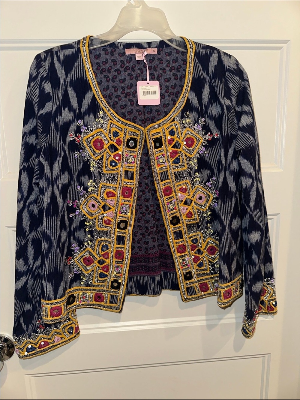 Calypso St. Barth Navy and Gold Embellished Open Jacket